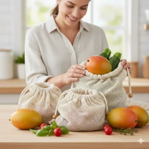 GOTS Certified Organic Cotton Mesh Produce Bags – Reusable & Breathable Grocery Set
